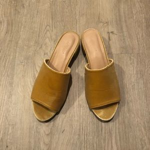 Mustard yellow velvet mules sz8